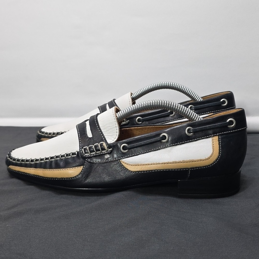 Rene' By Ara "Echt Mokassin" Women's Size 5 Navy White And Tan  Driving  Loafers